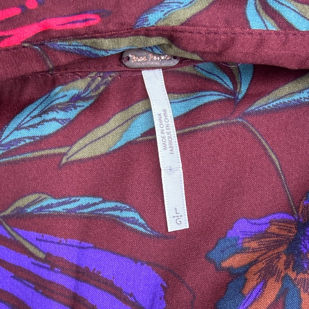 Free People Burgundy Floral Button-Down Shirt oversized - Picture 8 of 10